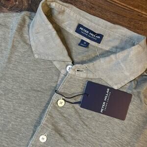Peter Millar Crown Crafted Greystone Linen Short Sleeve Polo Medium NEW $180